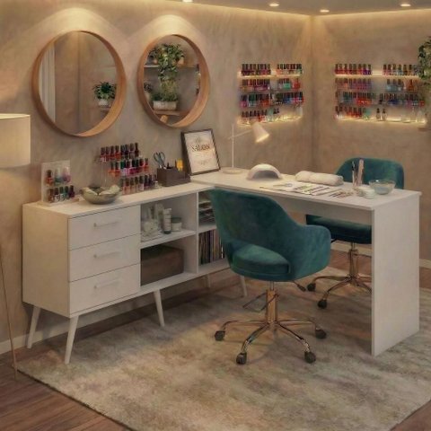 Mesa Profissional para Manicure em L com 3 Gavetas Jady Multimóveis Mp6043 Branco