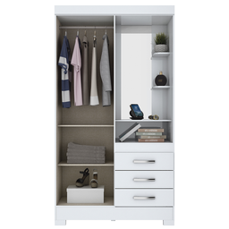 Guarda Roupas Solteiro com 2 Portas 3 Gavetas com Espelho B64 Branco - Briz Móveis - 2