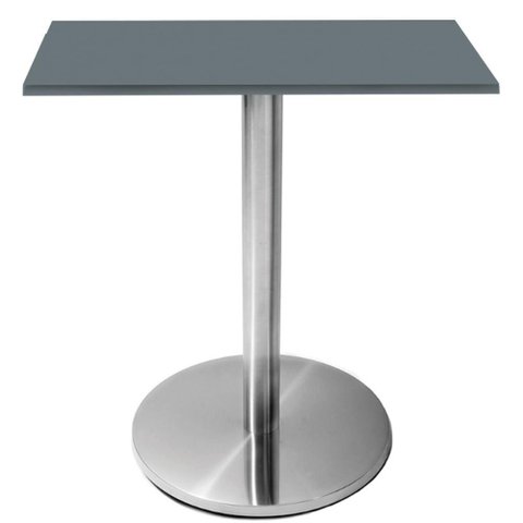 Mesa Beta Inox 75 Cm Altura Disco Redondo Tampo Mdp Quadrado 60 Cm Largura X 2,50 Cm Altura Grafito