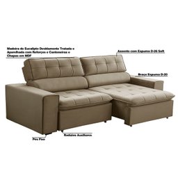 Sofá Decorativo Reclinável e Retrátil 2 Lugares Temiscira 1,60M Veludo Amêndoa - 3