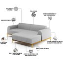 Ver imagem 4 de Sofá 3 Lugares com Chaise Direito Para Sala de Estar Molino 245cm D02 Linho Cinza C-315 - Lyam