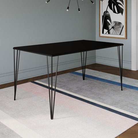 Mesa Elen Tampo Retangular 140 X 80 Cm de Madeira Preto Asturias - Cor: Preto