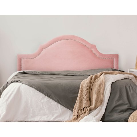 Cabeceira King para Cama Box Provençal Luxo 193x60 Veludo Rosê - Tachas Prata