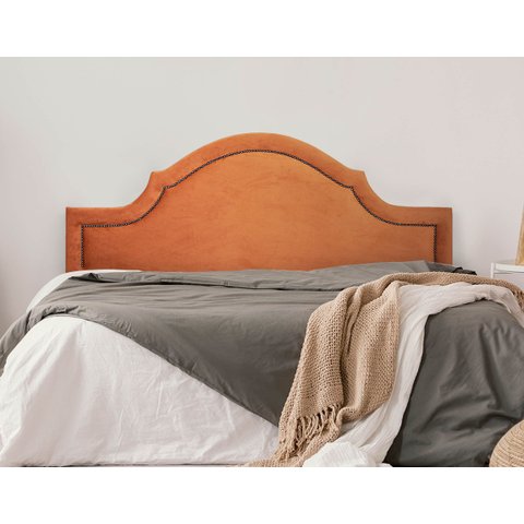 Cabeceira King para Cama Box Provençal Luxo 193x60 Veludo Terracota - Tachas Fumê