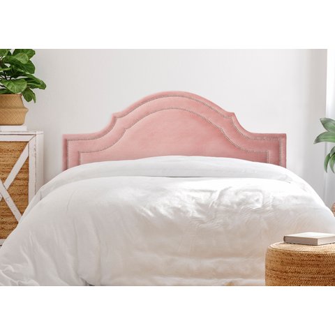 Cabeceira Casal para Cama Box Provençal Luxo Dupla 140x60 Veludo Rosê - Tachas Prata