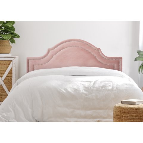 Cabeceira Queen Para Cama Box Provençal Luxo Dupla 160x60 Veludo Rosê - Tachas Prata