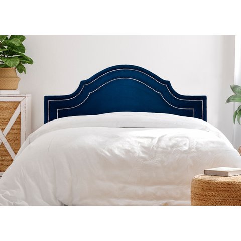 Cabeceira King para Cama Box Provençal Luxo Dupla 193x60 Suede Azul - Tachas Prata