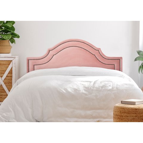 Cabeceira King para Cama Box Provençal Luxo Dupla 193x60 Veludo Rosê - Tachas Fumê