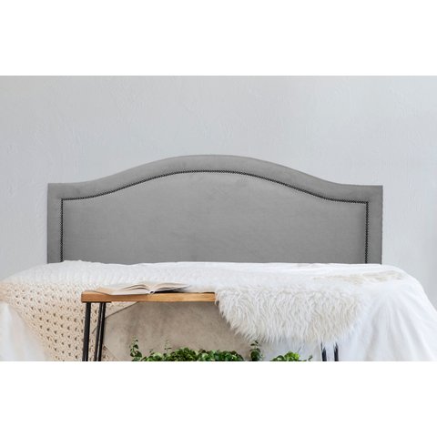 Cabeceira Casal para Cama Box Curva Luxo 140x60 Suede Cinza - Tachas Fumê