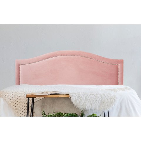 Cabeceira Casal para Cama Box Curva Luxo 140x60 Veludo Rosê - Tachas Prata