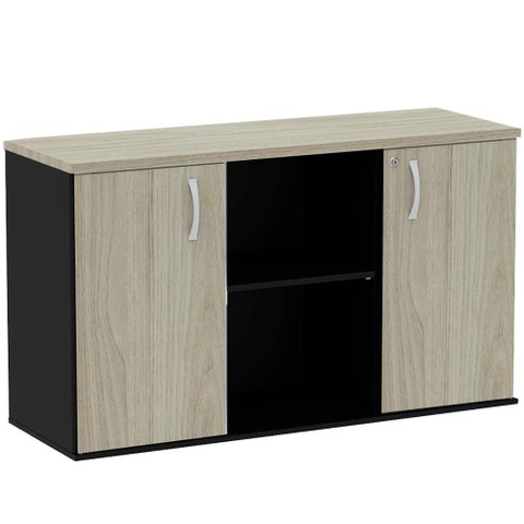 Armário Baixo Credenza PE25 Pandin 121,50 cm (largura) em MDP Cor Nogueira CasaBlan e Pr Duas Portas
