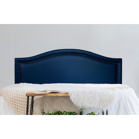 Cabeceira King para Cama Box Curva Luxo 193x60 Courino Azul - Tachas Fumê