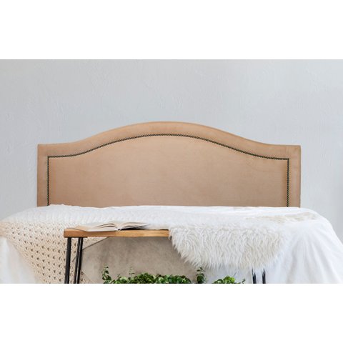 Cabeceira King para Cama Box Curva Luxo 193x60 Suede Bege - Tachas Fumê