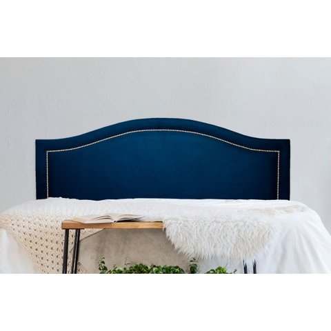 Cabeceira King para Cama Box Curva Luxo 193x60 Suede Azul - Tachas Prata
