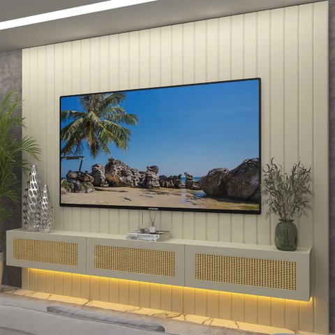 Home para TV 230 Majestade Native Tela Rattan Off White - Gelius