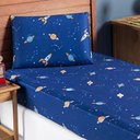 Ver imagem 1 de Jogo Cama Lençol Fantasy Solteiro Cama Quarto Infantil Microfibra 2 Peças Galáxia Espaço Azul