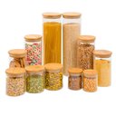 Ver imagem 1 de Kit 11 Potes de Vidro com Tampa de Bambu Herméticos Redondos - Tüd