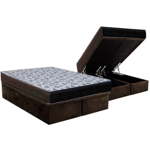Cama Box Baú Queen: Colchão Anatômico Ortobom D33 / Ep Iso 100 Ultra Firme + Base Brown(158x198)