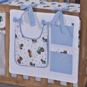 Porta Treco e Fralda Organizador Quarto de Bebê Menino Menina 1 Peça com Laço:trator Azul Claro