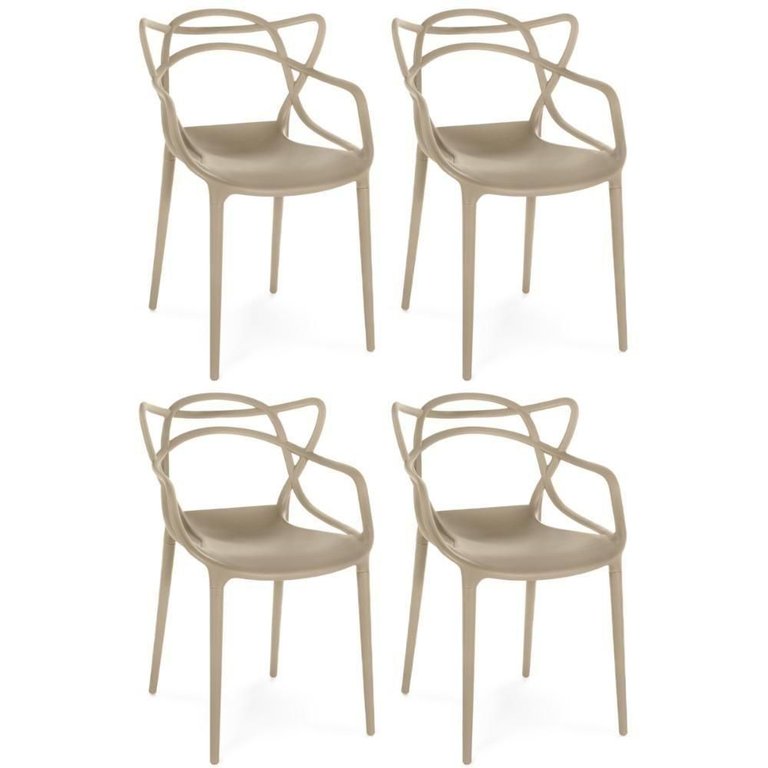 Kit 4 Cadeiras de Jantar Allegra Prática Empilhável - Nude