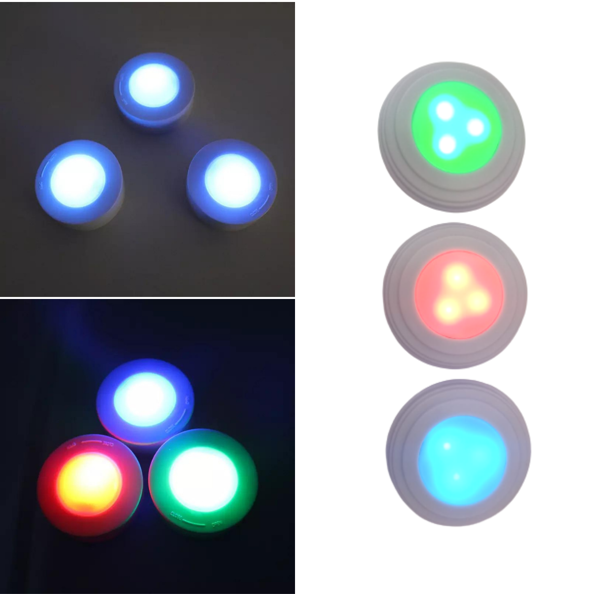 Kit 6 Luminárias Lâmpadas Led Spots Redondas Adesivas RGB Coloridas Multicolor Sem Fio Com Controle  - 6