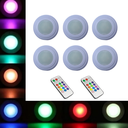 Ver imagem 1 de Kit 6 Luminárias Lâmpadas Led Spots Redondas Adesivas RGB Coloridas Multicolor Sem Fio Com Controle