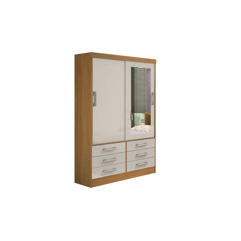 Guarda Roupa Solteiro 2 Portas 6 Gavetas Meridian Plus D'doro Cinamomo com Off White