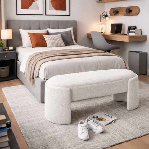 Recamier Decorativo Puff Fly 75cm Cama Solteiro Estofados:Cinza/Bouclé