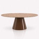 Ver imagem 1 de Mesa de Jantar Cone Oval 244x137 cm Tampo Mármore Travertino Base Laca Marrom Cacau
