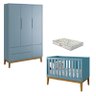Berço Americano e Guarda Roupa 3 Portas New Classic Azul com Pés Madeira e Colchão Gazin – Reller - 1