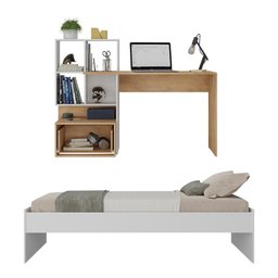 Conjunto Quarto Cama de Solteiro com Escrivaninha Multimóveis MP4124 Branco/Rustic - 4