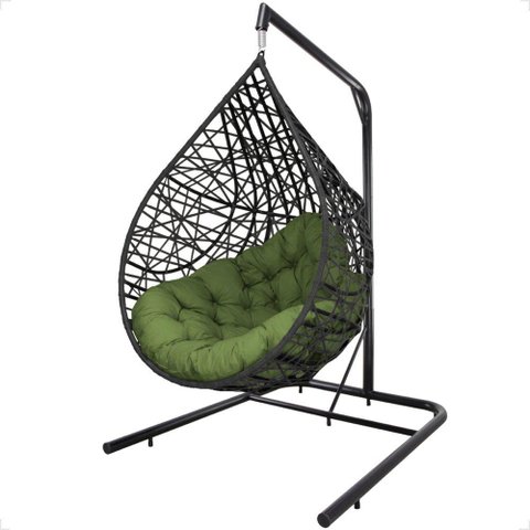 Balanço Suspenso Ninho Gota com Mosquetão, Mola e Suporte para Ambiente Externo - Preto A5