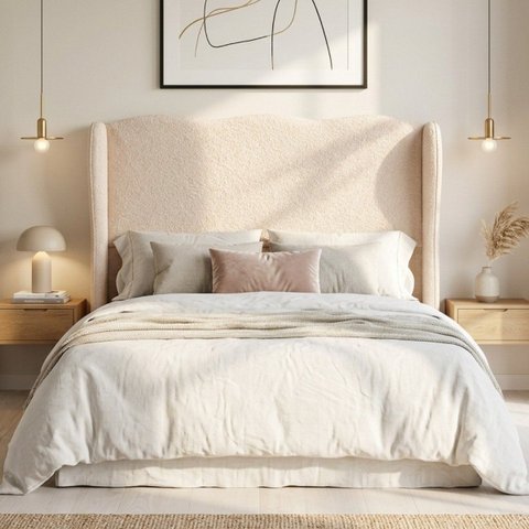 Cabeceira Cama Box Queen Size 160cm Aurora Orgânica Estofada Boucle com Sapatas Plásticas