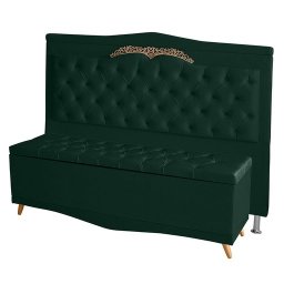 Kit Cabeceira de Cama Box e Calçadeira Baú Madri Queen 160 Cm Suede Verde Ec Móveis - 1