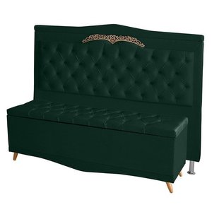 Kit Cabeceira de Cama Box e Calçadeira Baú Madri Queen 160 Cm Suede Verde Ec Móveis