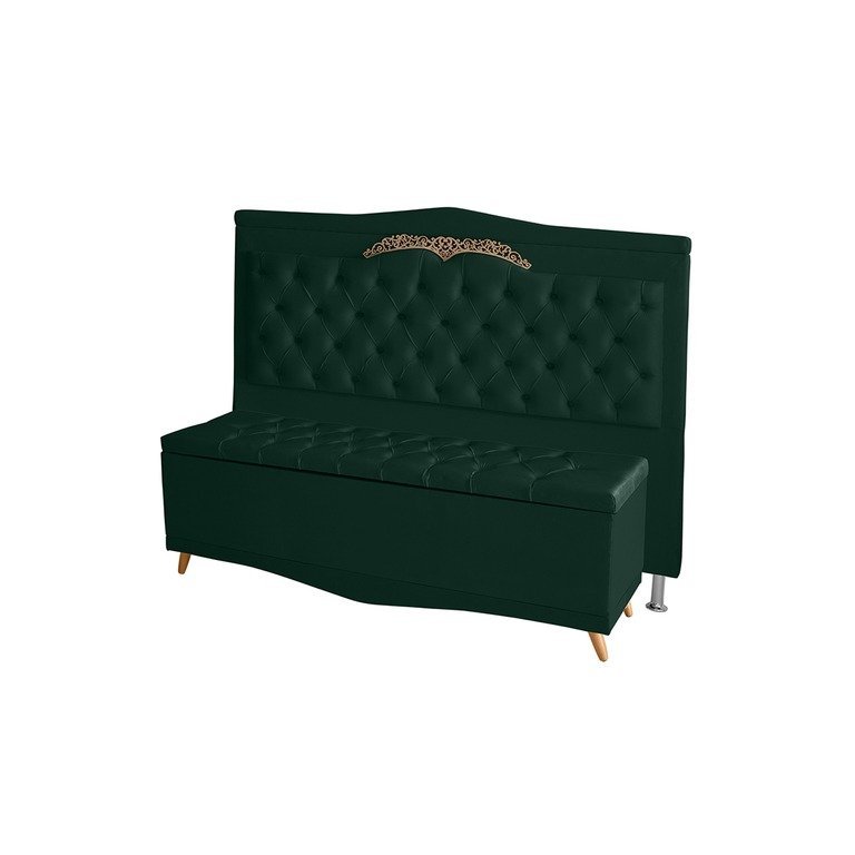Kit Cabeceira de Cama Box e Calçadeira Baú Madri Queen 160 Cm Suede Verde Ec Móveis