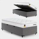 Ver imagem 1 de Cama Box Baú Solteiro Cinza + Colchão Life D33 Pillow Top 61x88x188cm Branco - e-Shop Casa