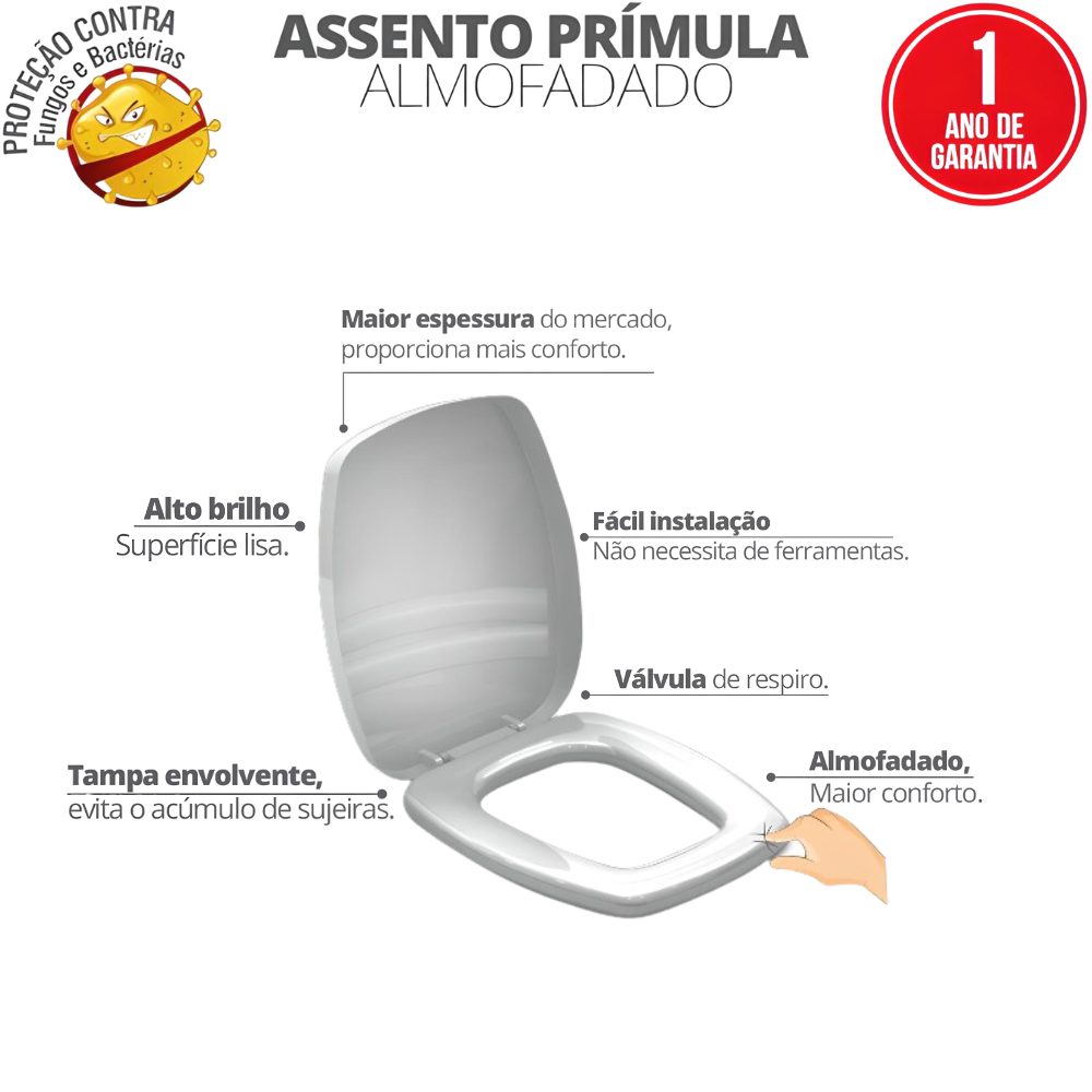Assento Tampa para Vaso Sanitário Almofadado Compatível Prímula Verde Água Durín - 2