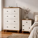 Ver imagem 2 de Conjunto 1 Mesa de Cabeceira Retrô + 1 Cômoda 5 Gavetas Off White/Nogueira