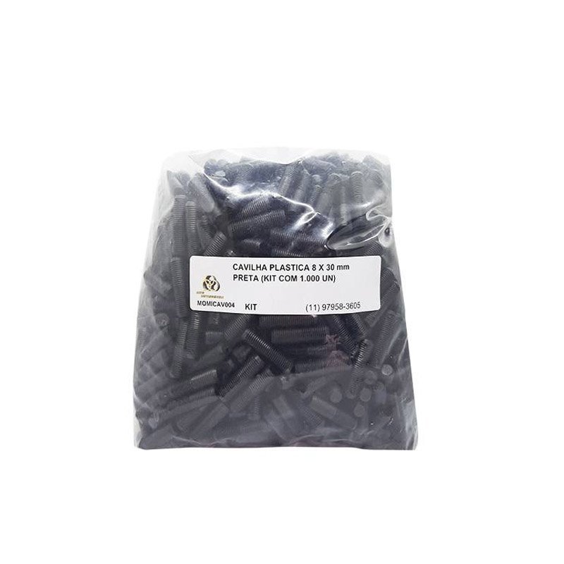Cavilha Plastica Estriada 8 X 30 Mm Preta (Kit Com 200 Un) | MadeiraMadeira