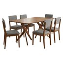 Ver imagem 1 de Mesa de Jantar Cacau com 6 Cadeiras Estofadas Sabia Linho Cinza Ornar