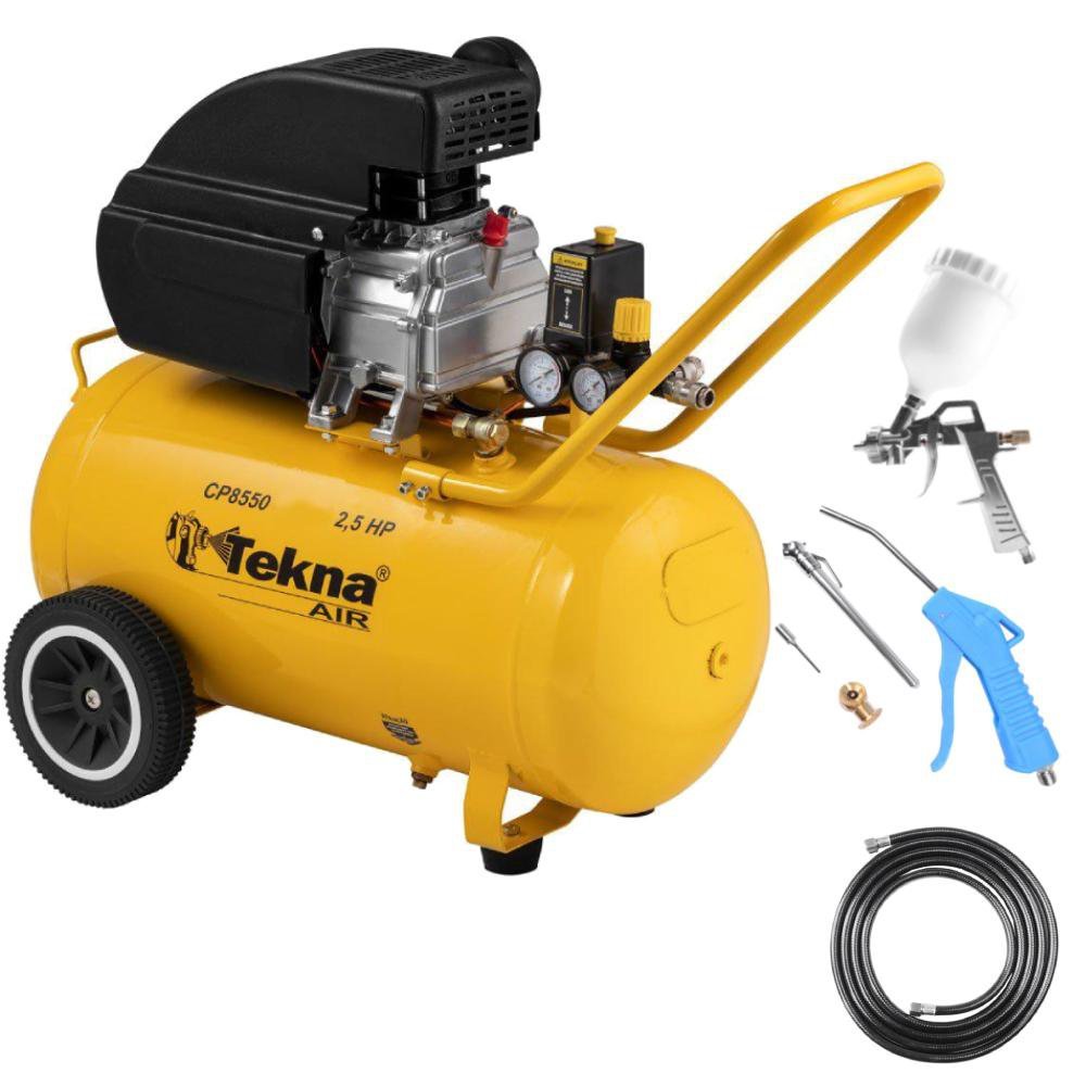 Compressor de Ar 2,5 HP 8,5 Pés 50 Litros CP8550 TEKNA com Kit Multiuso 220V - 1