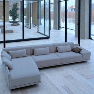 Sofá de Canto 5 Lugares com Chaise Revestimento em Sarja 336x74cm