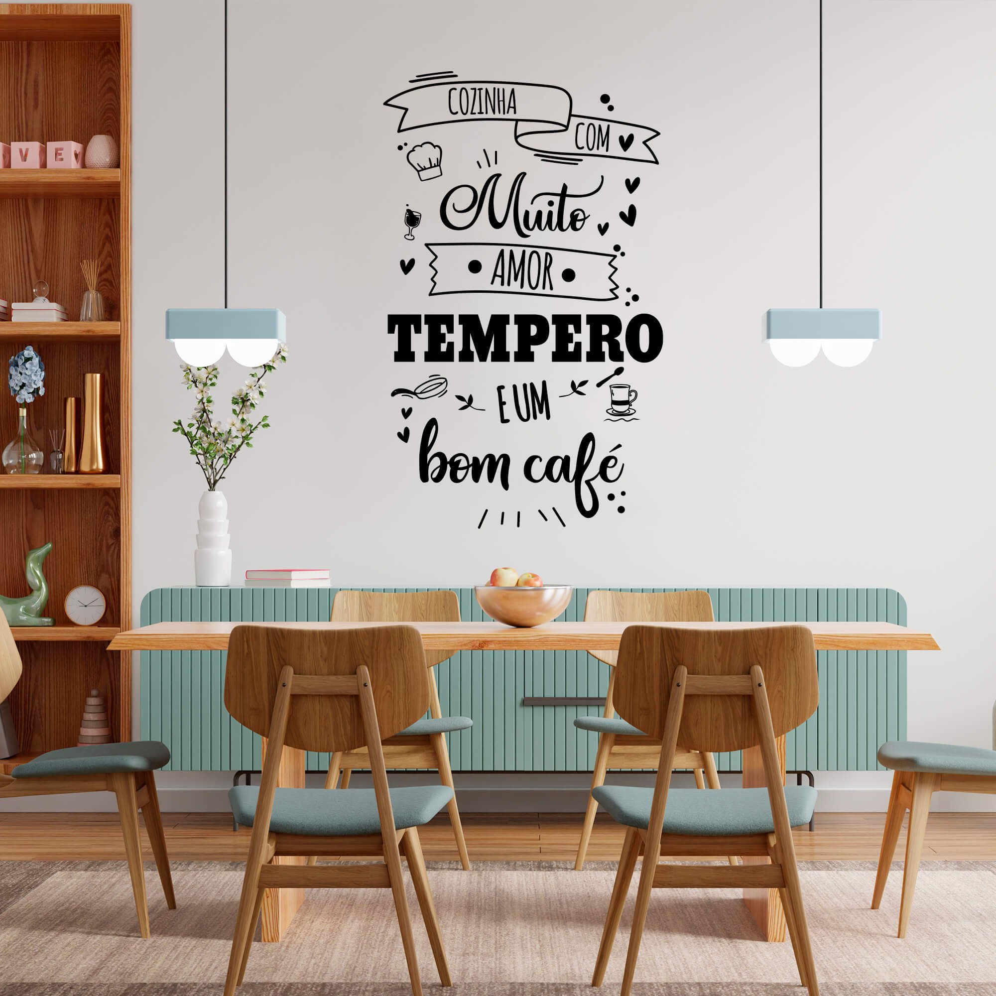 Adesivo Frase Cozinha Com Muito Amor Tempero e Um Bom Café - 4