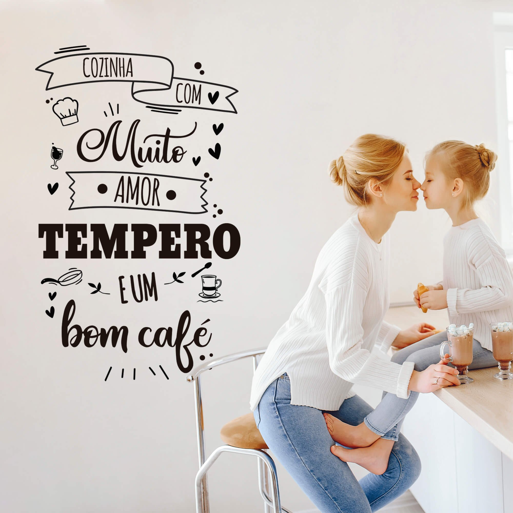 Adesivo Frase Cozinha Com Muito Amor Tempero e Um Bom Café - 3