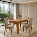 Ver imagem 1 de Conjunto Sala de Jantar 4 Lugares Retangular Tampo MDF 120cm Mesa Athenas e Cadeiras Apogeu Bege Amêndoa Clean/Veludo Naturale Creme