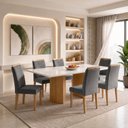 Ver imagem 1 de Conjunto de Mesa de Jantar 6 Lugares 160x80cm com Vidro e Cadeiras Cinamomo e Off White