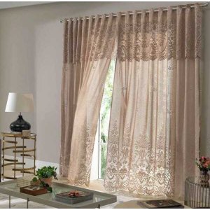 Cortina Sala Quarto 3,50x2,20 com Bando Renda Marrom