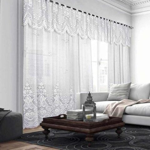 Cortina Renda Branca com Bando 3,00x1,80 Quarto Sala