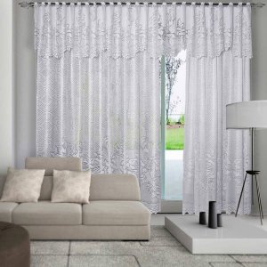 Cortina Renda Roseiral Sala Branca 3,50x2,20 com Bando